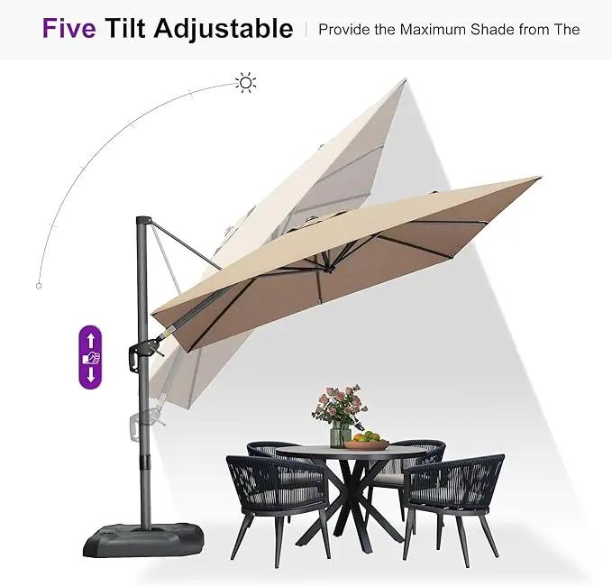 PURPLE LEAF 9 Feet Square Cantilever Umbrella Patio Umbrella with Base Outdoor Umbrella Aluminum Offsetwith 360-degree Rotation for Garden Deck Pool Patio Taupe by GreenHaven Gardens