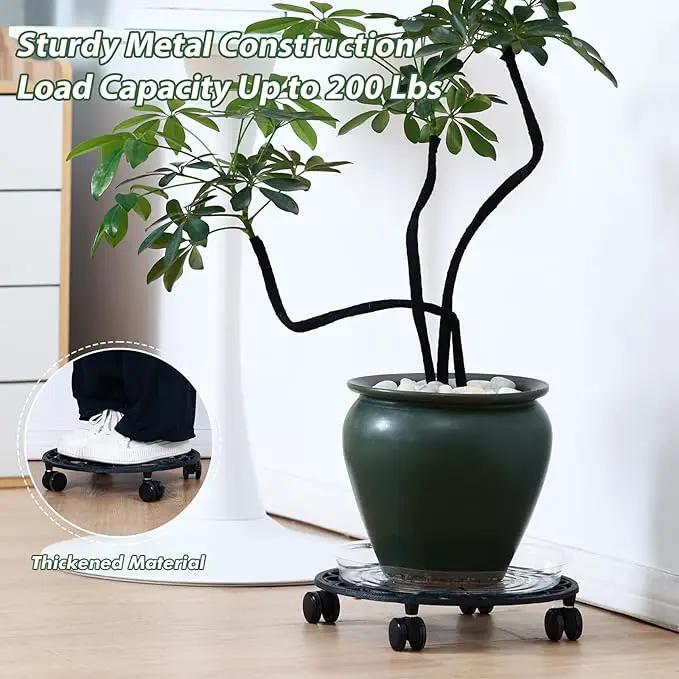 2 Packs Rolling Plant Stand with Wheels Metal Plant Caddy with Wheels Heavy Duty 13'' Round Plant Stand Indoor Iron Plants Rollers for Plants, Plant Dolly with Plant Saucers by GreenHaven Gardens