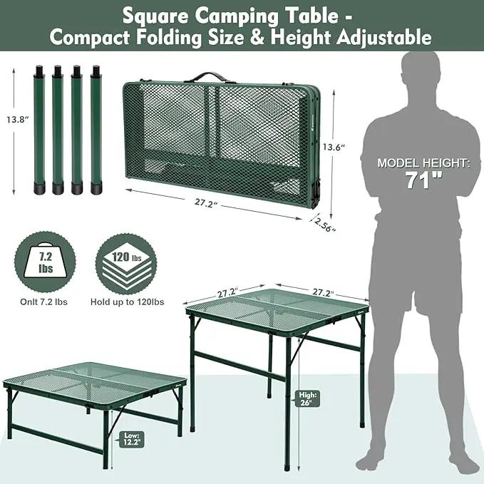 Square Folding Table, Easy for Storage, Compact and Portable Picnic Table for Grill, Outdoor Camping, Garden, Patio, Dining, BBQ, Party, Market and Card Table, 27.2 L×27.2W inches by GreenHaven Gardens