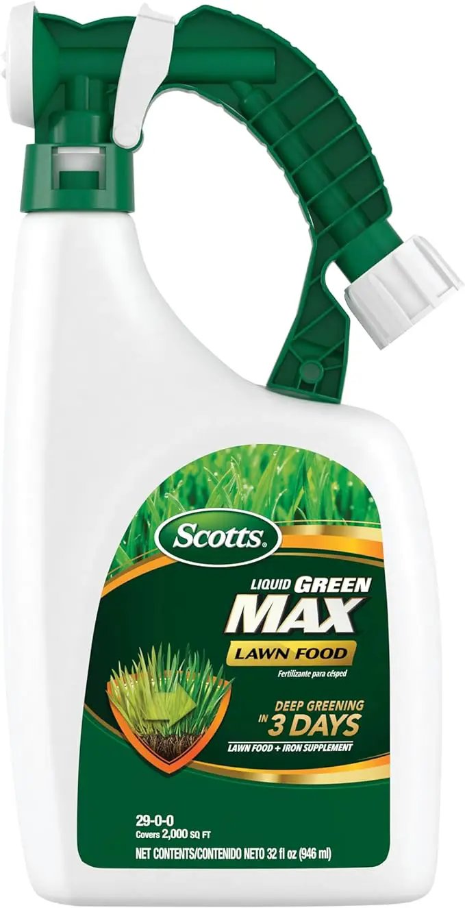 Scotts Liquid Green Max Lawn Food: 2,000 sq. ft., 2-in-1 Fertilizer and Iron Supplement, Use on Any Grass Type, 32 oz. by GreenHaven Gardens