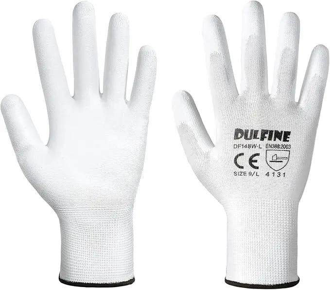 DULFINE Safety Work Gloves PU Coated-12 Pairs,White Seamless Knit Glove with Polyurethane Coated Smooth Grip on Palm & Fingers, for Men and Women, Ideal for General Duty Work (Large) by GreenHaven Gardens
