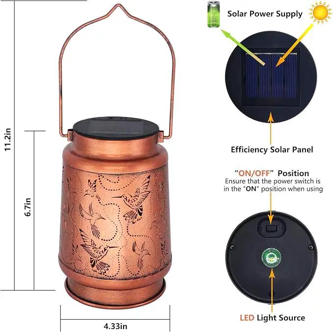 Solar Hummingbird Lanterns Outdoor Hanging Decor Lantern,Waterproof Hollow Out Metal Decorative Garden Light,Graceful Decoration for Patio,Yard,Landscape,Walkway,Festival by GreenHaven Gardens