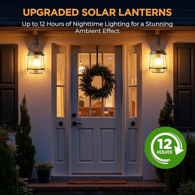 Solar Lanterns Outdoor Waterproof, Metal Hanging Solar Lights Outdoor with Hooks Wall Mount Kit, Solar Powered Lanterns for Garden Porch Patio Fence Decorative 4 Pack (Warm Light) by GreenHaven Gardens