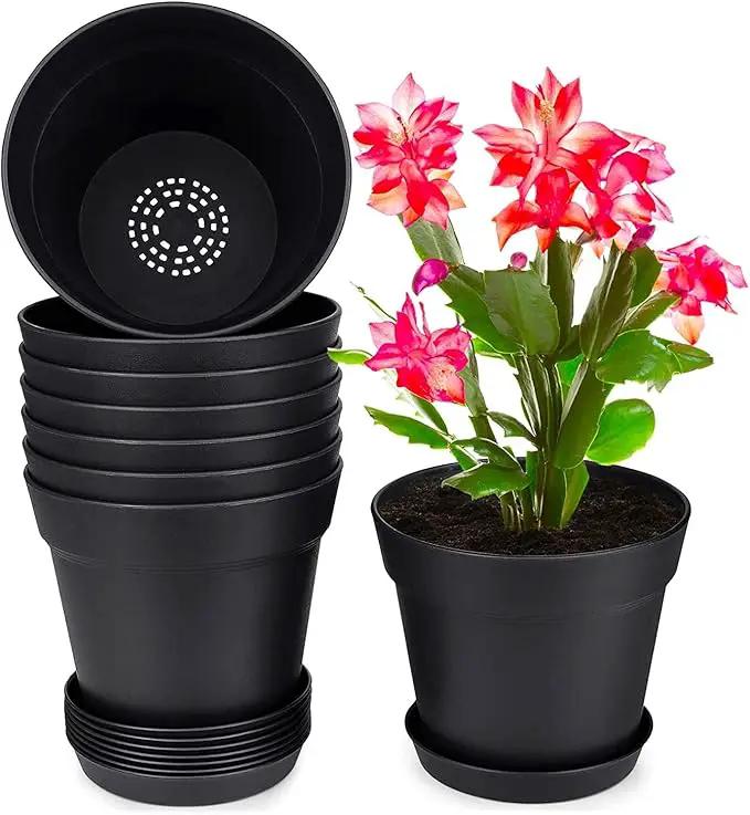 Homenote Pots for Plants, 8 Pcs 7.5 Inch Plastic Planters with Multiple Drainage Holes and Tray - Plant Pots for All Home Garden Flowers Succulents, Matte Black by GreenHaven Gardens