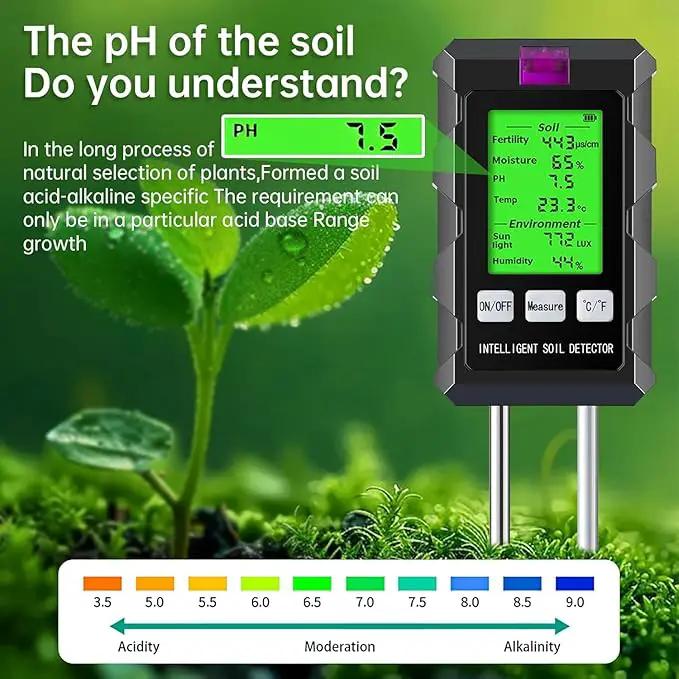 6-in-1 Soil Moisture Meter, pH/Temperature/Soil Moisture/Sunlight/Air Humidity/Soil Fertility Soil Tester for Farming, Gardening, Lawns and Outdoor Plants (2*AAA Battery Needed) by GreenHaven Gardens