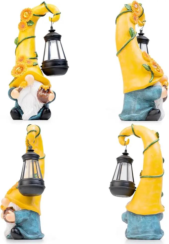 12" Solar Gnome Garden Statues Honey Bee jar Decor with LED Lantern Outdoor Spring Gnomes Decorations Patio Yard Balcony Art Gifts for Women Mom Grandma by GreenHaven Gardens