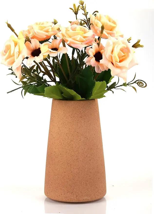 Simple Vase for Flowers Plants, Matte Vases for Modern Table Shelf Home Decor Wedding Boho Decor, 6" H Frosted Elegant Ceramic Vase for Pampas Grass Fluffy Stem Bouquet Lavender Flowers (Brown, 4) by GreenHaven Gardens