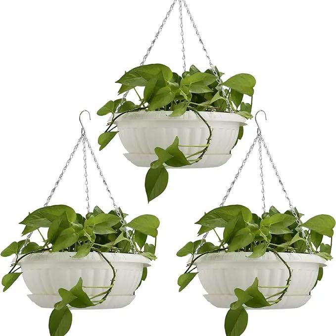 summer flower 12.59" Large Hanging Planters with Drainage Hole&Tray, Hanging Flower Pots Plastic Plant Hanger Holders Hanging Basket for Indoor Outdoor Home Garden Herb Succulent (Pack 3) by GreenHaven Gardens