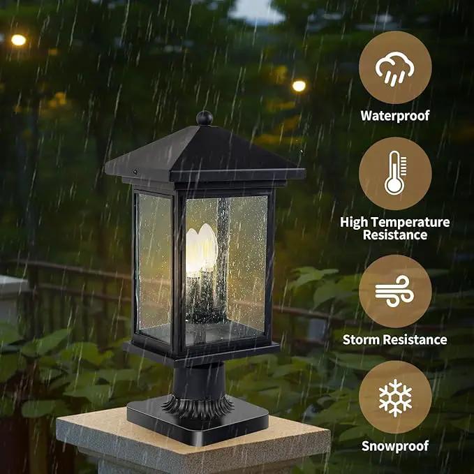 Outdoor Post Light, Waterproof Pole Lantern Lighting Fixture with Tempered Clear Seeded Glass, Matte Black Finish for Outdoors (Large Post Light) by GreenHaven Gardens