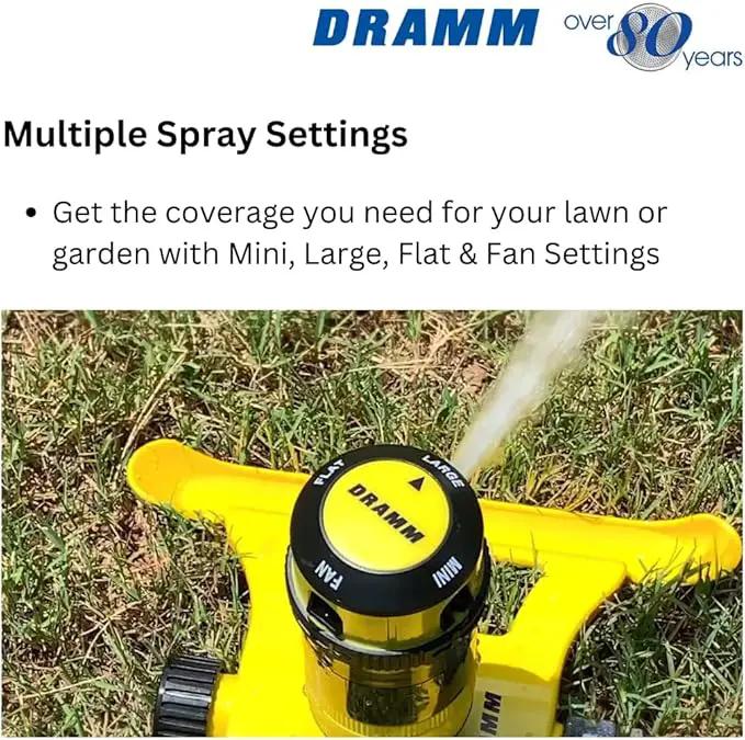 Dramm ColorStorm Gear Drive Sprinkler on Heavy Duty,Durable Metal Base, 4 Patterns, Ideal for Small, Medium & Large Areas with Pass Through Feature, Orange, 40 Foot Diameter by GreenHaven Gardens