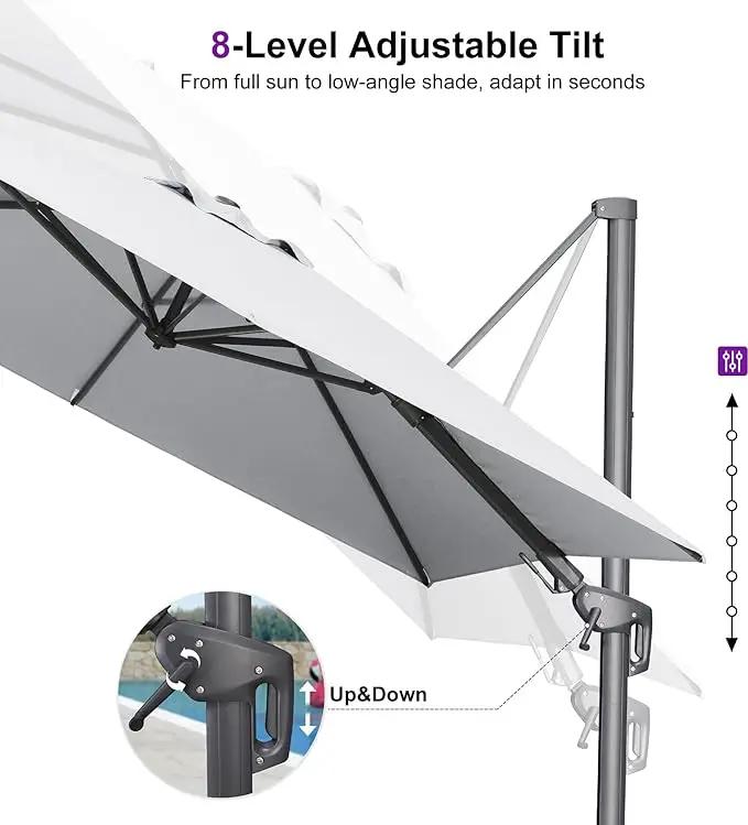 PURPLE LEAF 11.5' X 8' Left-right Tilting Outdoor Patio Umbrella Swivel Offset Cantilever Heavy Duty Rectangle Aluminum Umbrella with UV Resistant for Deck Pool Patio Backyard, Pebble Grey by GreenHaven Gardens