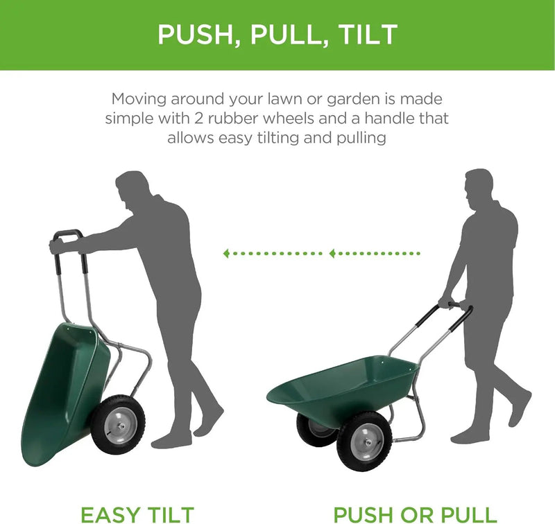 Best Choice Products Dual-Wheel Home Utility Yard Wheelbarrow Garden Cart w/Built-in Stand for Lawn, Gardening, Construction - Green by GreenHaven Gardens