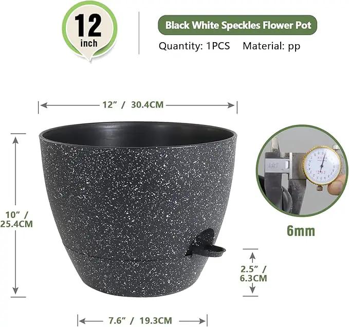 12 inch Large Self Watering Pots for Indoor Outdoor Plants, Flower Plant Pots with Mesh Drainage Holes for Garden House Plants, Plastic Planters with Reservoir for Home Decor, Speckled Black by GreenHaven Gardens
