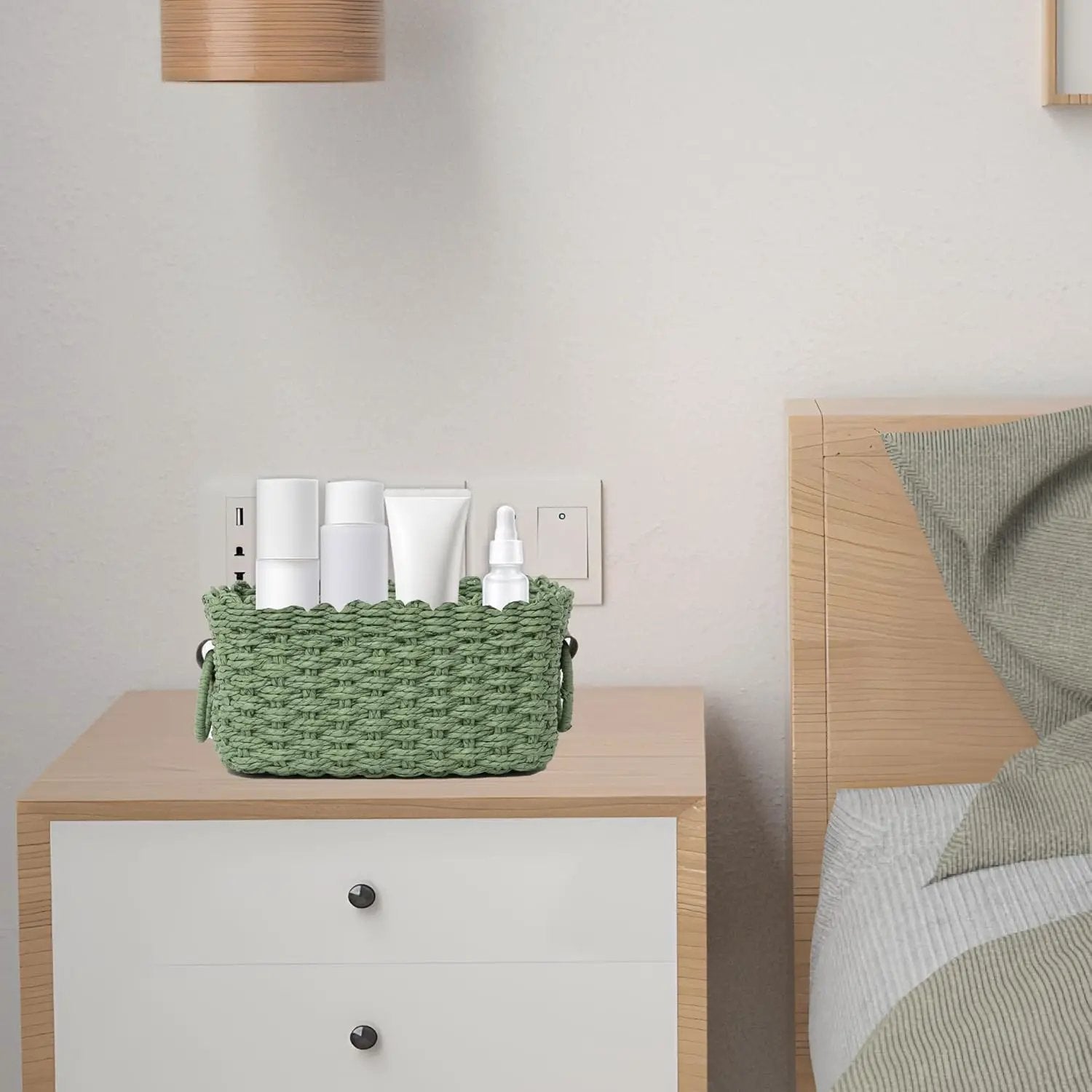 Small baskets for Organizing,Cute woven Storage basket with recycled paper rope for Shelves Bathroom,Little decorative basket,Set of 3 (Dark Green) by GreenHaven Gardens