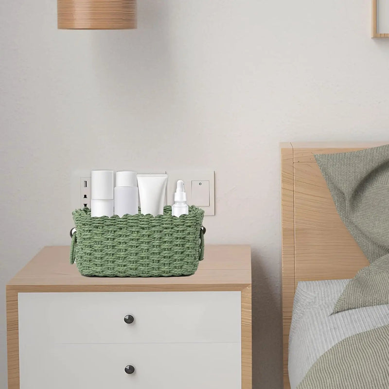 Small baskets for Organizing,Cute woven Storage basket with recycled paper rope for Shelves Bathroom,Little decorative basket,Set of 3 (Dark Green) by GreenHaven Gardens