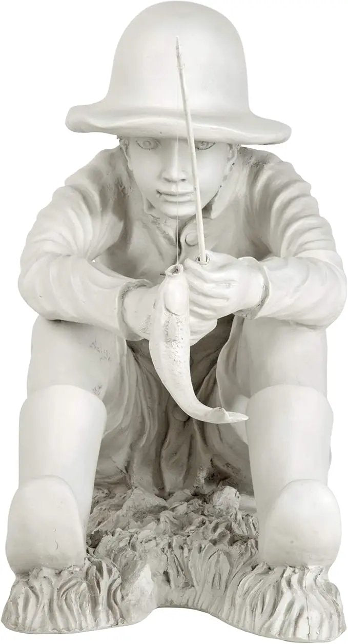 Design Toscano Gone Fishing Fisherman Boy Garden Statue, 17 Inch Tall, Cast Stone Resin, Two Tone Stone Finish by GreenHaven Gardens