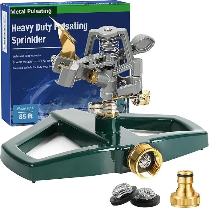 Heavy Duty Metal Pulsating Sprinkler for Yard - 360 Degree Roating Automatic Water Sprinkler for Lawn with Metal Base, Pulsating Impact Sprinklers for Large Area Covers Up to 85‘ Diameter by GreenHaven Gardens