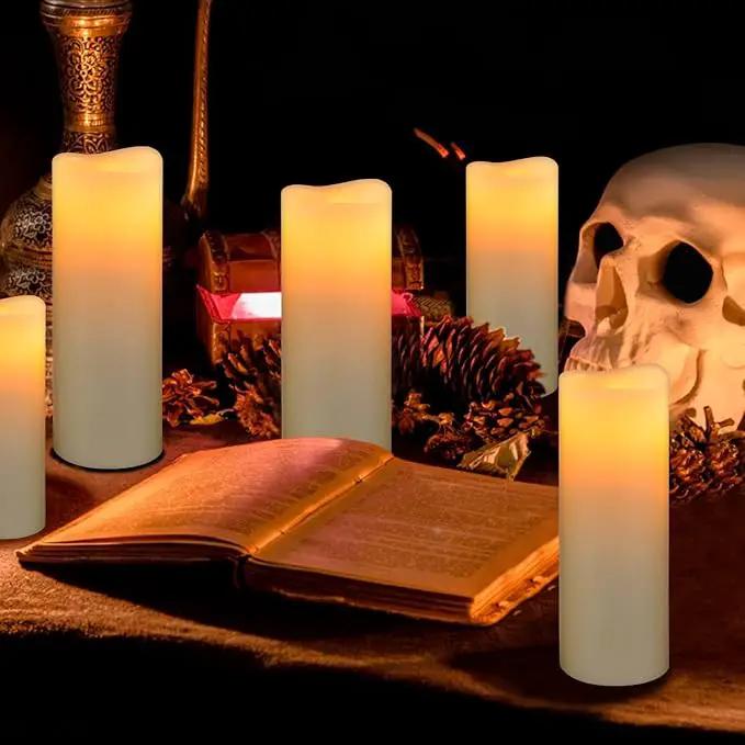 Flameless Flickering Battery Operated Candles 4" 5" 6" 7" 8" 9" Set of 9 Ivory Real Wax Pillar LED Candles with 10-Key Remote and Cycling 24 Hours Timer (Ivory) by GreenHaven Gardens