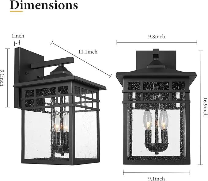 Outdoor Light Fixture Wall Mount, Black Exterior Light Fixture Wall Sconces with Seeded Glass for Front Porch, Large Waterproof Outdoor Square Wall Lantern Outside for House Doorway by GreenHaven Gardens