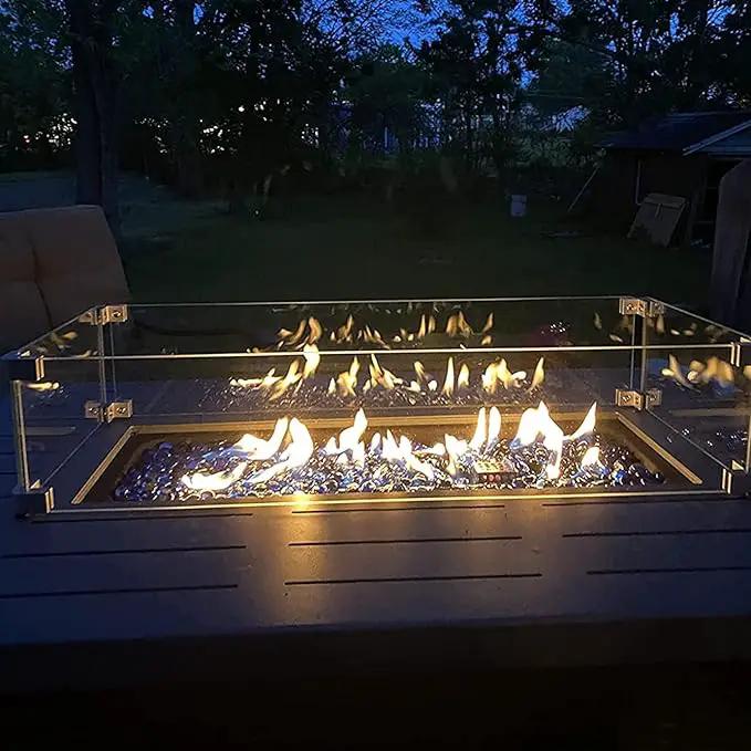Propane Fire Pit Table,44 Inch 55000 BTU Outdoor Gas Fire Pit Rectangular with Glass Wind Guard for Outside Patio Deck (Gray-Aluminum Top) by GreenHaven Gardens
