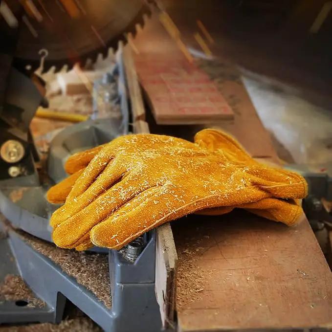 OZERO Leather Work Gloves Flex Grip Tough Cowhide Gardening Glove for Men and Women (Gold With Mesh Lining (1 Pair), X-Large) by GreenHaven Gardens