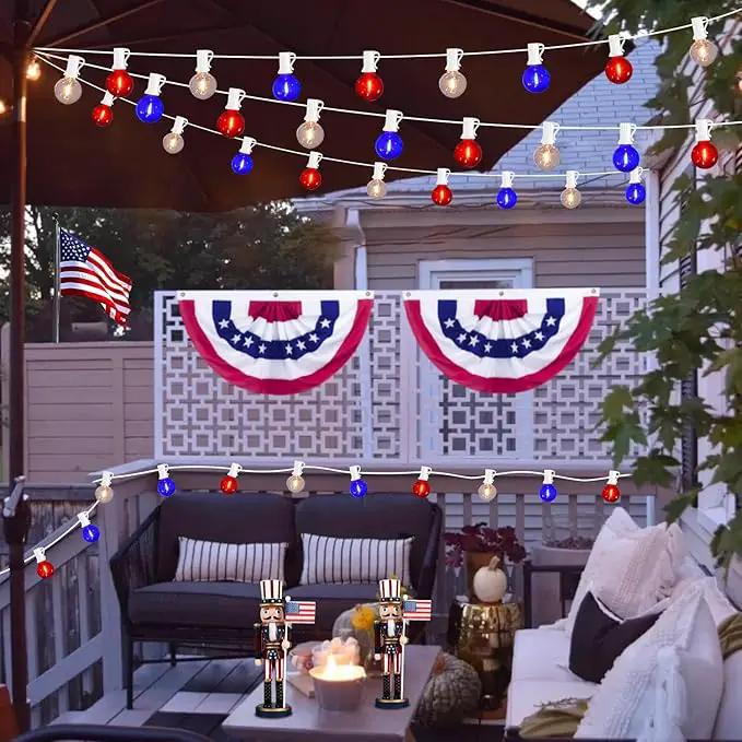 50FT G40 Red White and Blue Lights, 4th of July Decorations Lights Plug in with 50+3 LED Bulbs, Patriotic Decor Indoor Outdoor String Light for Party Patio Garden Bistro Independence Day Memorial Day by GreenHaven Gardens