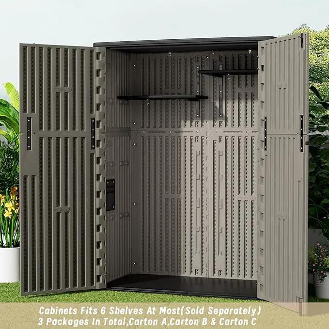 KINYING Outdoor Vertical Storage Shed,57 Cu.ft Outdoor Storage Cabinet Waterproof,Resin Sheds & Outdoor Storage Clearance for Garden,Patio,Backyard,Lockable (Brown) by GreenHaven Gardens