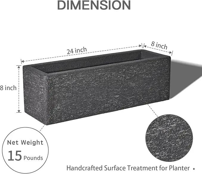 24 Inch Rectangular Concrete Planter,Durable All-Weather Use with Drainage Holes,Large Rectangular Planter for Outdoor Indoor Plants by GreenHaven Gardens