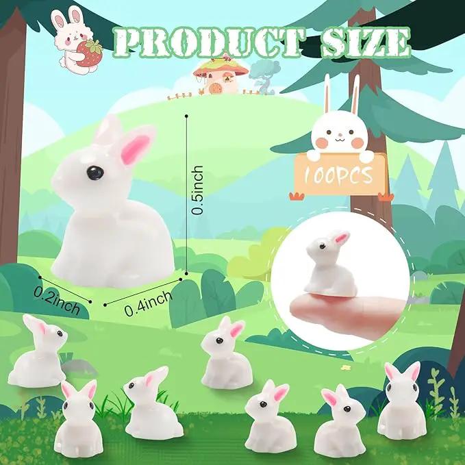 Exasinine 100Pcs Rabbit Miniature Figurines Easter Bunny Mini Rabbits Bunny Figurine Mini Resin Animals Fairy Garden Miniature Ornaments for Easter Egg Fillers Dollhouse Cake Home DéCor by GreenHaven Gardens