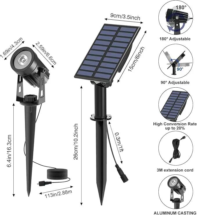 T-SUNUS Solar Landscape Spotlights, Solar Garden Spot Light IP65 Waterproof 9.8ft Cable, 2000mAh Separated Solar Panel, Auto On/Off for Garden Driveway Pathway Pool Area(Warm White 3000K) by GreenHaven Gardens