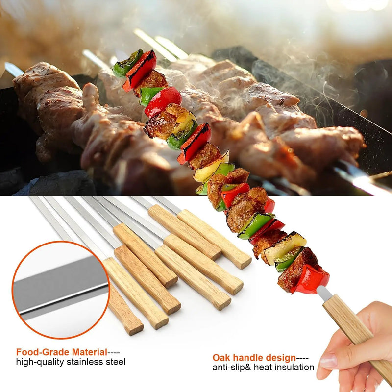 SHIKORI Kabob Skewers,BBQ Barbecue Skewers,Stainless Steel Sticks,17 Inch Heavy Duty Large Wide Reusable,with Nonslip Wooden-16 Pcs by GreenHaven Gardens