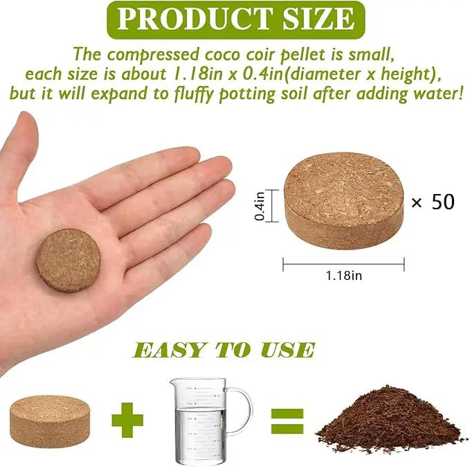 ZeeDix Organic Coco Coir Pellets Potting Soil, 50pcs 30mm Compressed Coconut Coir Seed Starter Soil Pellets, Coco Peat Soil Discs for Indoor Outdoor Plants, Herbs, Houseplants, Flowers and Vegetables by GreenHaven Gardens