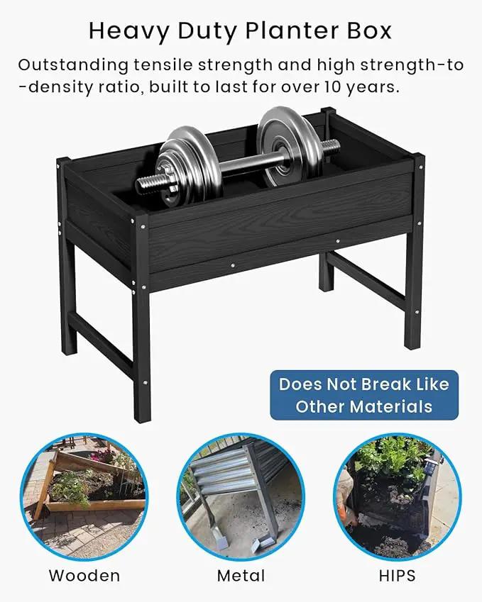 HDPE Raised Garden Bed with Legs, Outdoor Weather-Resistant Elevated Planter Box Stand for Seeds, Herbs, Flowers, Vegetables (Black) by GreenHaven Gardens