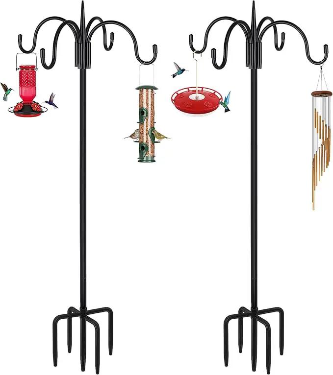 FEED GARDEN [Upgrade Version 76 Inch Four Shepherd Hooks for Outdoor,Bird Feeder Pole with 5 Prong Base, Adjustable Shepard Hooks for Hanging Plant, Solar Lanterns, Wind Chimes, 2 Pack by GreenHaven Gardens