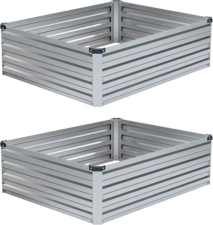 4x3x1ft(2 Pack) Galvanized Raised Garden Bed,Outdoor Planter Box Metal Patio Kit Planting Bed for Vegetables Flowers Herb,Silver by GreenHaven Gardens