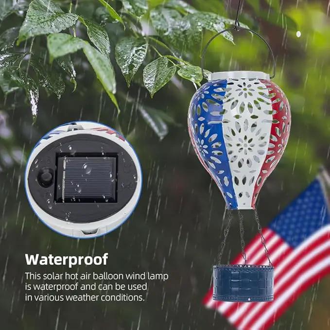 Solar Hot Air Balloon Lantern,Hanging Lantern Outdoor Waterproof Decorative Metal LED Solar Lights for Trees Patio Garden Yard Porch Decor, Flag by GreenHaven Gardens