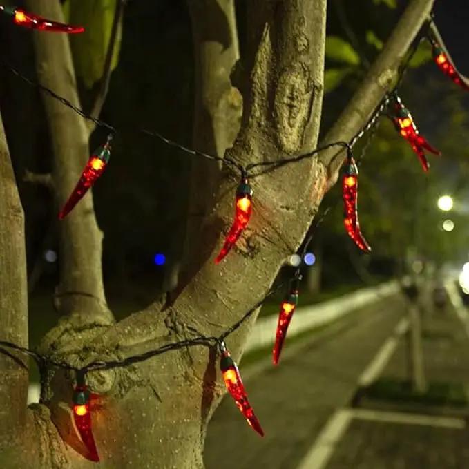 100 LED Chili Shape Fairy String Lights, Solar Operated, Red, 10m Length, Outdoor Use, Wedding, Christmas Decoration by GreenHaven Gardens