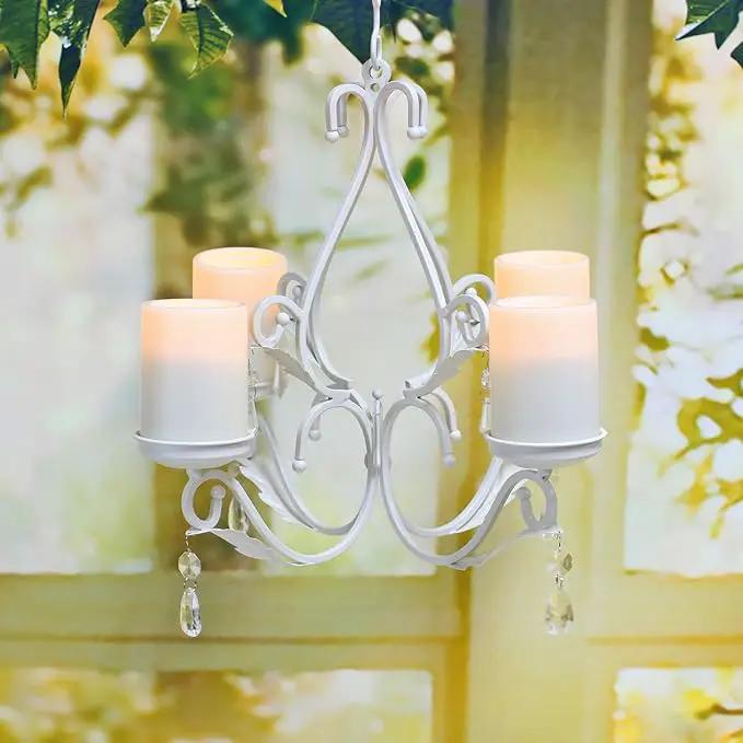 3 in 1 Lighting Chandelier, Metal Wall Sconce Set of 2, Table Centerpiece for Indoor or Outdoor, Chain and Candles Included, White by GreenHaven Gardens