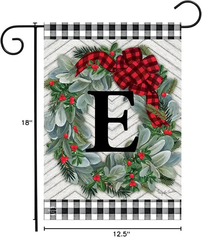 Winter Wreath Monogram Letter E Garden Flag 18" x 12.5" Briarwood Lane by GreenHaven Gardens
