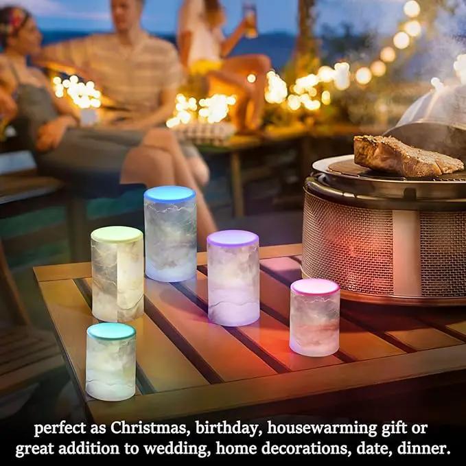 Flickering Flameless Candles, Brown White Marble LED Candles with Remote Timer, Set of 2 Battery Operated Candle for Valentine Wedding Birthday by GreenHaven Gardens