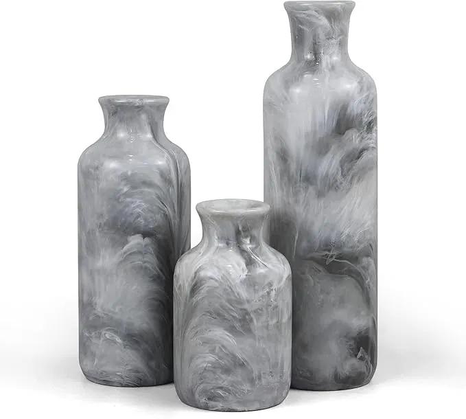 Resin 3 Piece Vase Set, Farmhouse Decor, Home Decorative Vase, Vases for Your Kitchen, Bedroom, Office, Living Room, Bathroom, & Shelf Centerpiece Table Decorations, Grey by GreenHaven Gardens