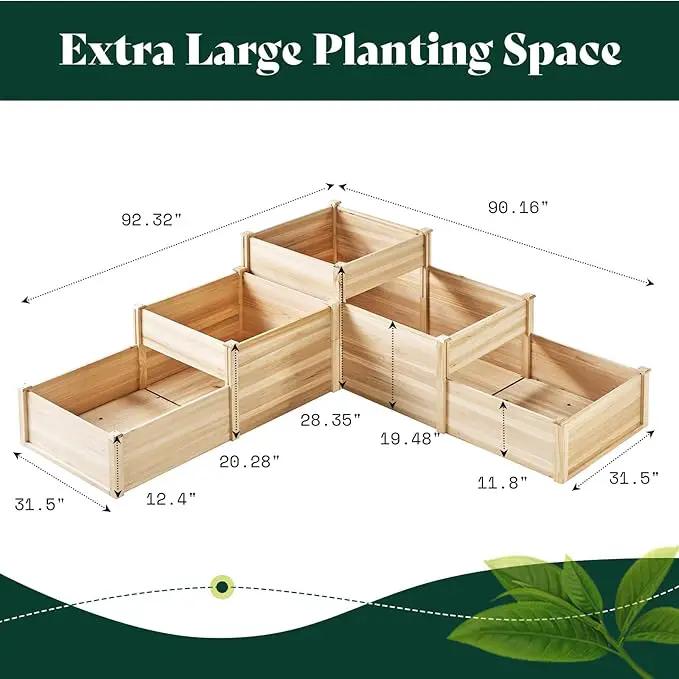 AMERLIFE 3-Tier Raised Garden Bed for Outdoor Gardening, Fir Wood Planter Box with Dividers, Tool-Free Assembly, Garden Box Perfect for Vegetables, Herbs, and Flowers by GreenHaven Gardens