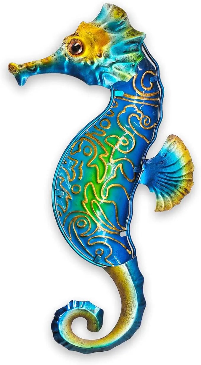 John's Studio Seahorse Sea Wall Decor Outdoor Metal Garden Hanging Art Glass Sculptures Home Ocean Theme Decorations for Kitchen Bathroom and Pool by GreenHaven Gardens