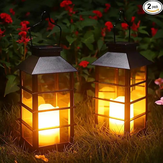 2 Pack Christmas Solar Lantern,Outdoor Garden Hanging Lantern-Waterproof LED Solar Lanterns Plastic Flickering Flameless Candle Mission Lights for Christmas Table, Outdoor, Party Decorative (Black) by GreenHaven Gardens