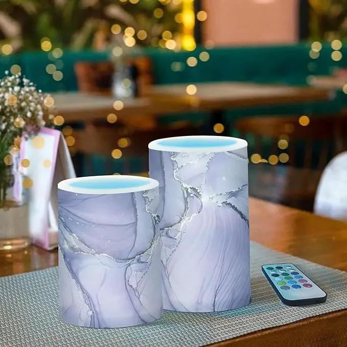 Flickering Flameless Candles, Purple Marble Lavender Liquid LED Candles with Remote Timer, Set of 2 Battery Operated Candle for Valentine Wedding Birthday by GreenHaven Gardens