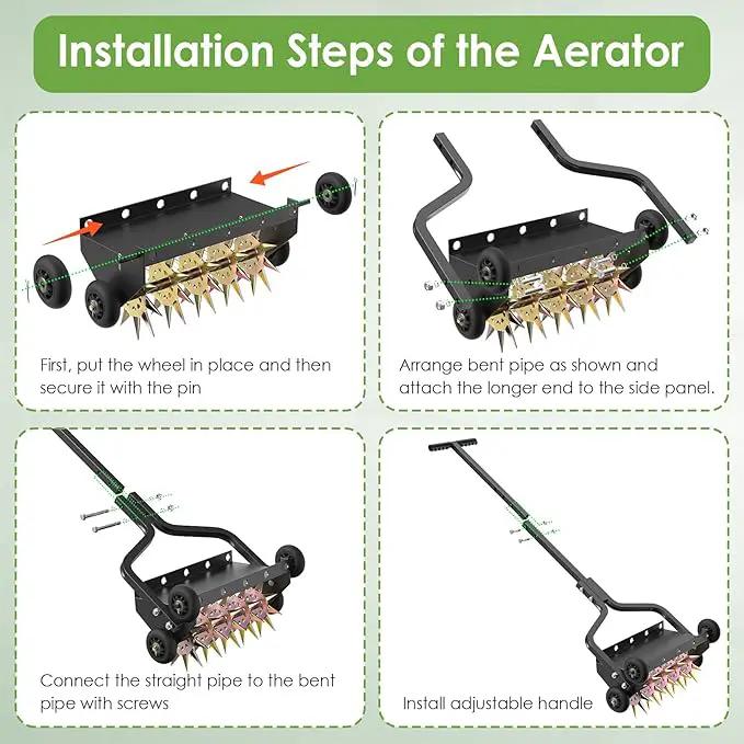 Seeutek 18 Inch Lawn Aerator, Upgraded Heavy Duty Manual Aerators Lawn Tool w/ 3D Steel Tines, 4 Wheels & Non-Slip Handle, Push Spike Aerator Suitable for Lawn, Garden and Yard by GreenHaven Gardens