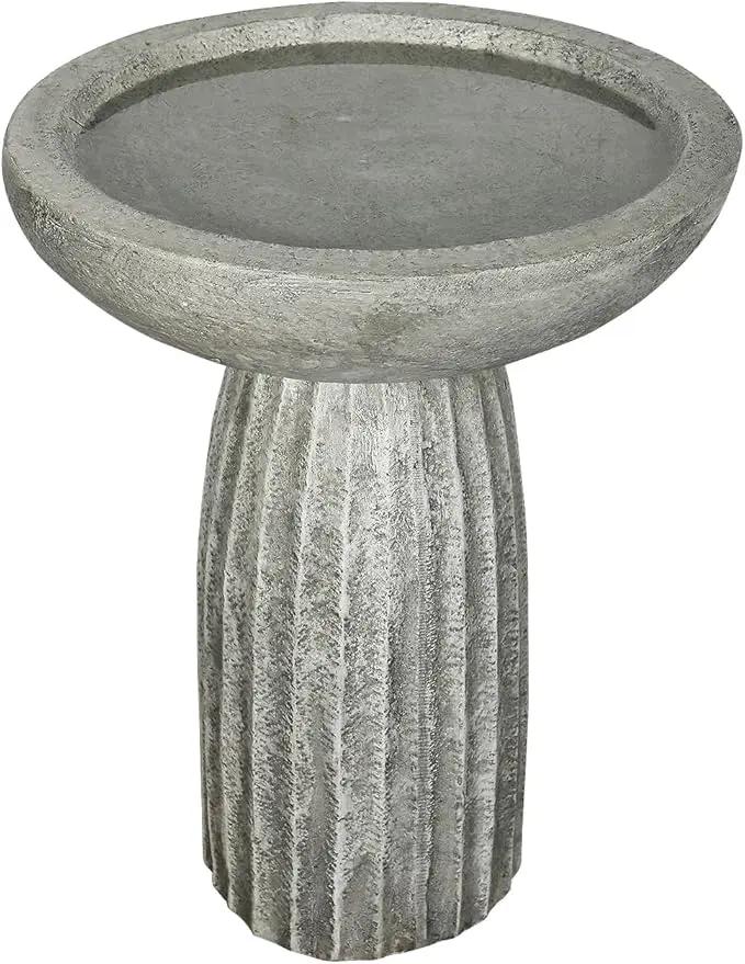 SunJet Modern Bird Bath, 24.4inches Height Fibre-Reinforced Concrete Birdbath with Textured Pedestal for Outdoor Garden, Yard, Lawn Decor by GreenHaven Gardens