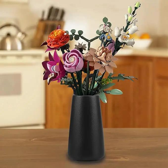 Simple Vase for Flowers Plants, Matte Vases for Modern Table Shelf Home Decor Wedding Boho Decor, 6" H Frosted Elegant Ceramic Vase for Pampas Grass Fluffy Stem Bouquet Lavender Flowers (Black, 2) by GreenHaven Gardens