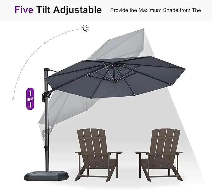 PURPLE LEAF 10 Feet Patio Umbrella with Base Outdoor Cantilever Round Umbrella Aluminum Offset Umbrella with 360-degree Rotation for Garden Deck Pool Patio Light Grey by GreenHaven Gardens