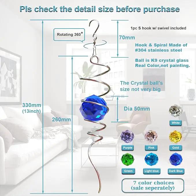 FONMY Gazing Ball Spiral Tail -Decorative Wind Spinner Sun Catcher Rainbow Maker 11 inch Tail and 2 inch Dark Blue Crystal Orb. Indoor Outdoor Garden Decoration -13 inch Height by GreenHaven Gardens
